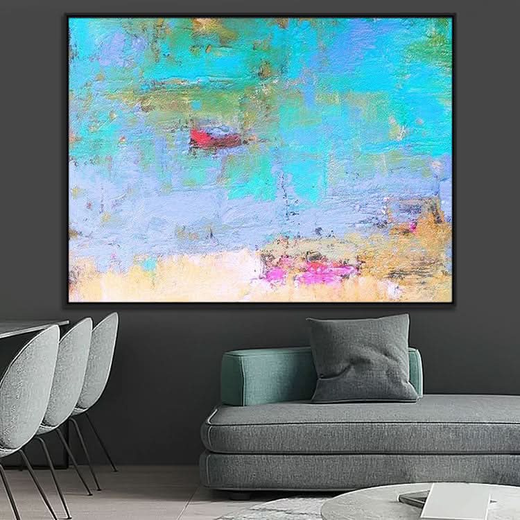 Peinture abstraite originale de grande taille, peinture de paysage côtier, art texturé, peinture acrylique abstraite sur toile | Étang de lotus