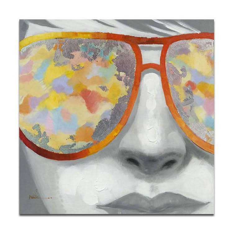 Peinture à l'huile originale abstraite peinte à la main, peinture originale de fille | La fille avec des lunettes