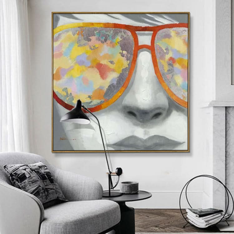 Peinture à l'huile originale abstraite peinte à la main, peinture originale de fille | La fille avec des lunettes