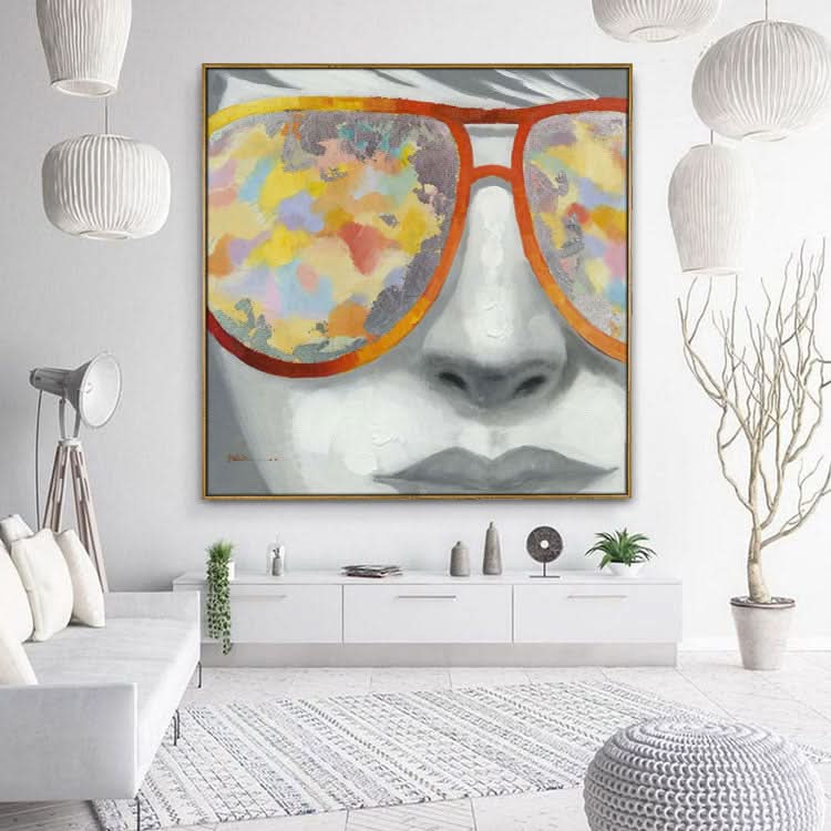 Peinture à l'huile originale abstraite peinte à la main, peinture originale de fille | La fille avec des lunettes