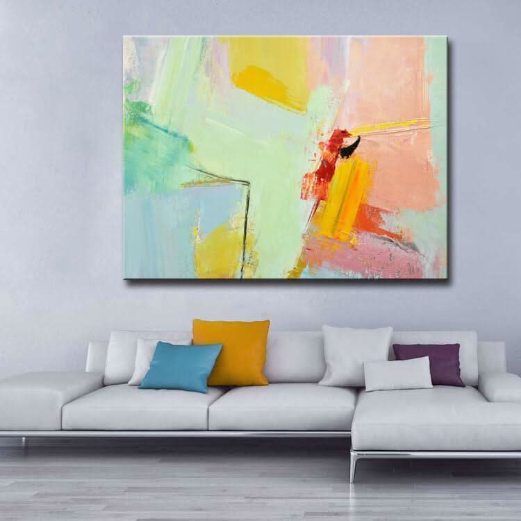 Peinture abstraite jaune beige sur toile, peinture à l'huile, art contemporain abstrait | Île suspendue