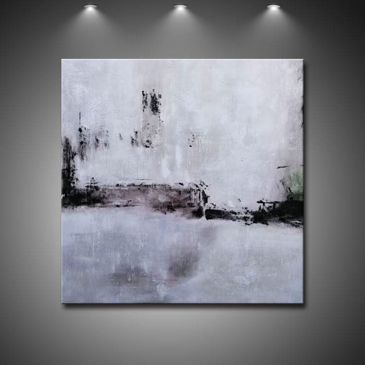 Peintures modernes Grand tableau Peinture de salon faite à la main Peinture rouge et noire Peinture grise | La forêt après le brouillard