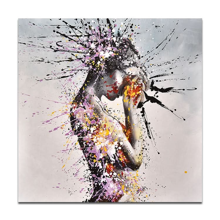 Peintures noires et grises sur toile Art mural de ballet Peinture de fille danseuse | Une femme qui souffre