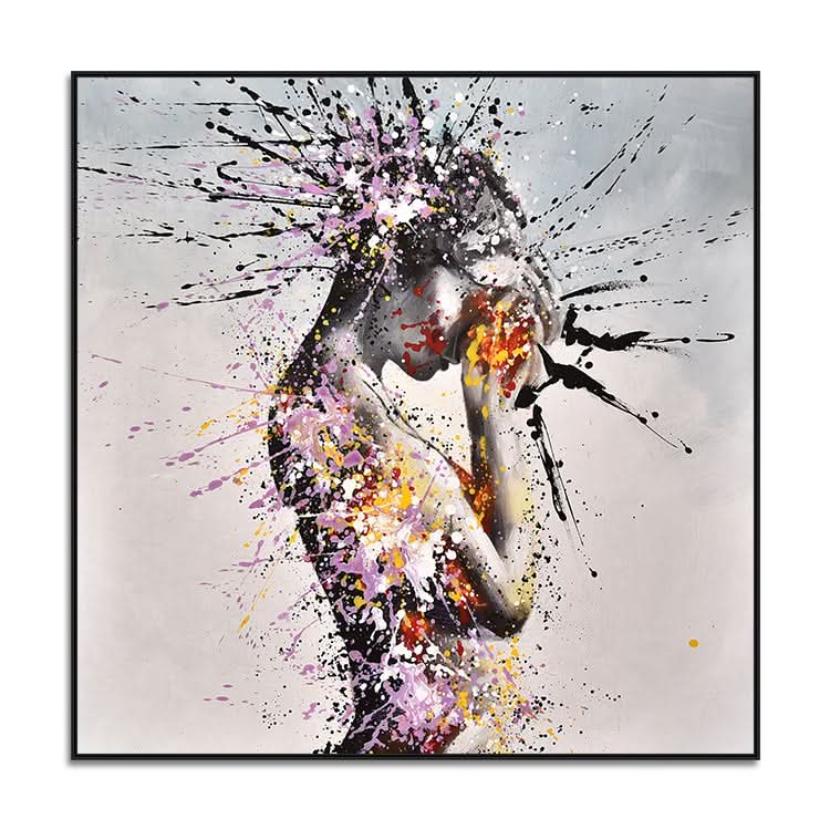 Peintures noires et grises sur toile Art mural de ballet Peinture de fille danseuse | Une femme qui souffre