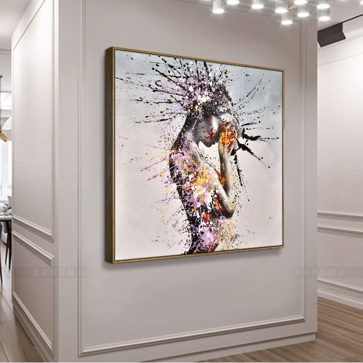 Peintures noires et grises sur toile Art mural de ballet Peinture de fille danseuse | Une femme qui souffre