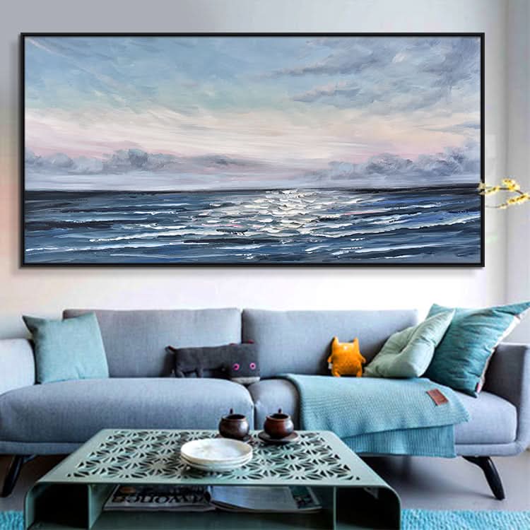 Large Canvas Art Office Decor Abstract Canvas Wall Art Oil Painting Modern Blue Pale yellow Wall Art Painting | Sea level
