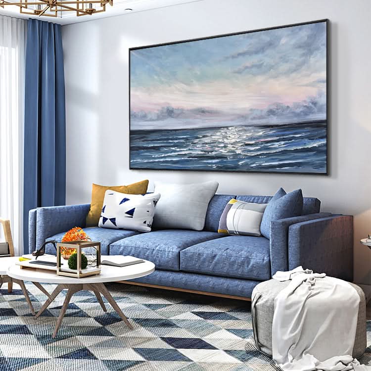Grande toile Art Décor de bureau Abstrait Toile Art mural Peinture à l'huile Moderne Bleu Jaune pâle Art mural Peinture | Niveau de la mer
