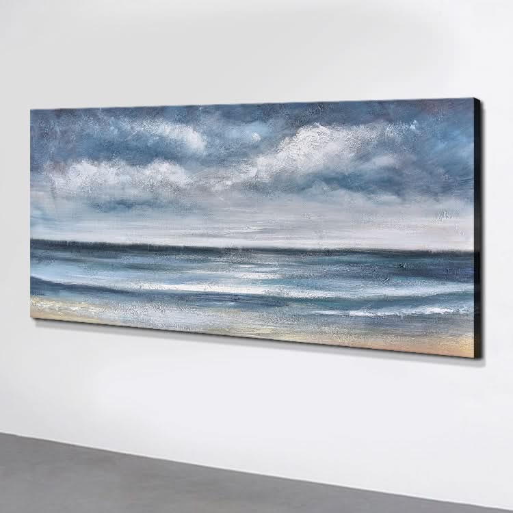 Peinture originale sur toile Peinture à l'huile à la main Salon Abstrait Toile Art mural Peinture bleue | Niveau de la mer #2