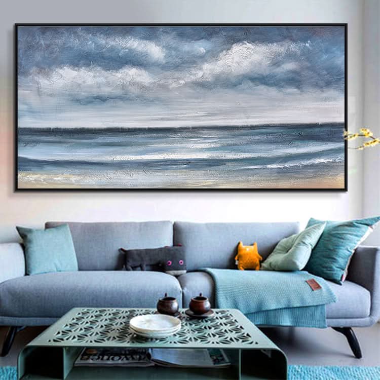 Peinture originale sur toile Peinture à l'huile à la main Salon Abstrait Toile Art mural Peinture bleue | Niveau de la mer #2