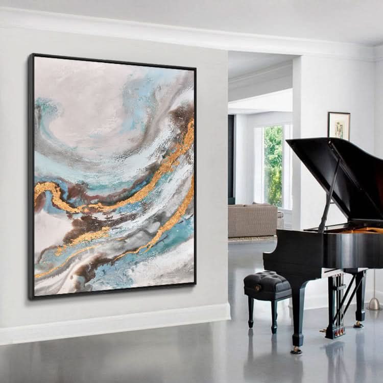 Spatial Illusion - Handmade Gold Foil Art Modern Painting
