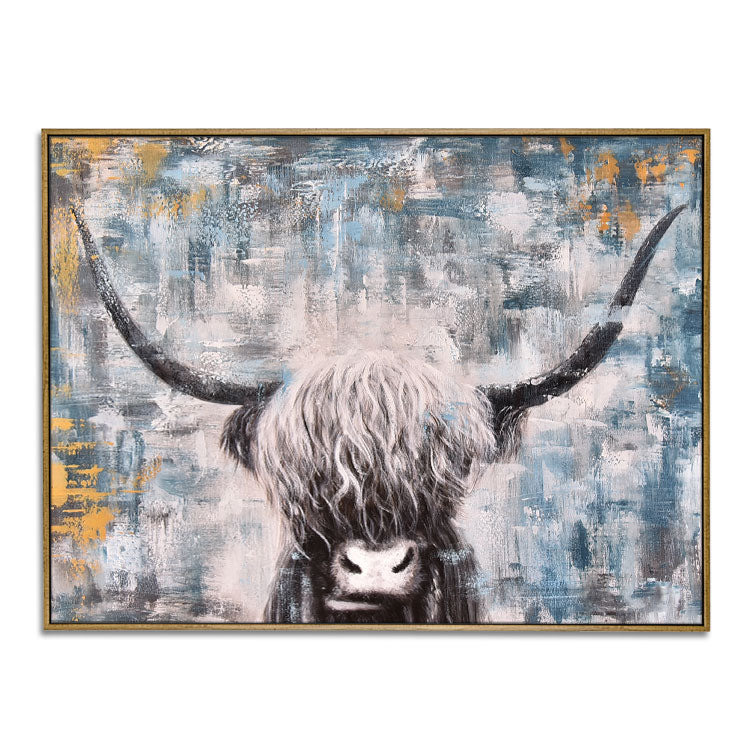 Handsome Cow - Handmade Animal Oil Painting on Canvas Acrylic Wall Art Print