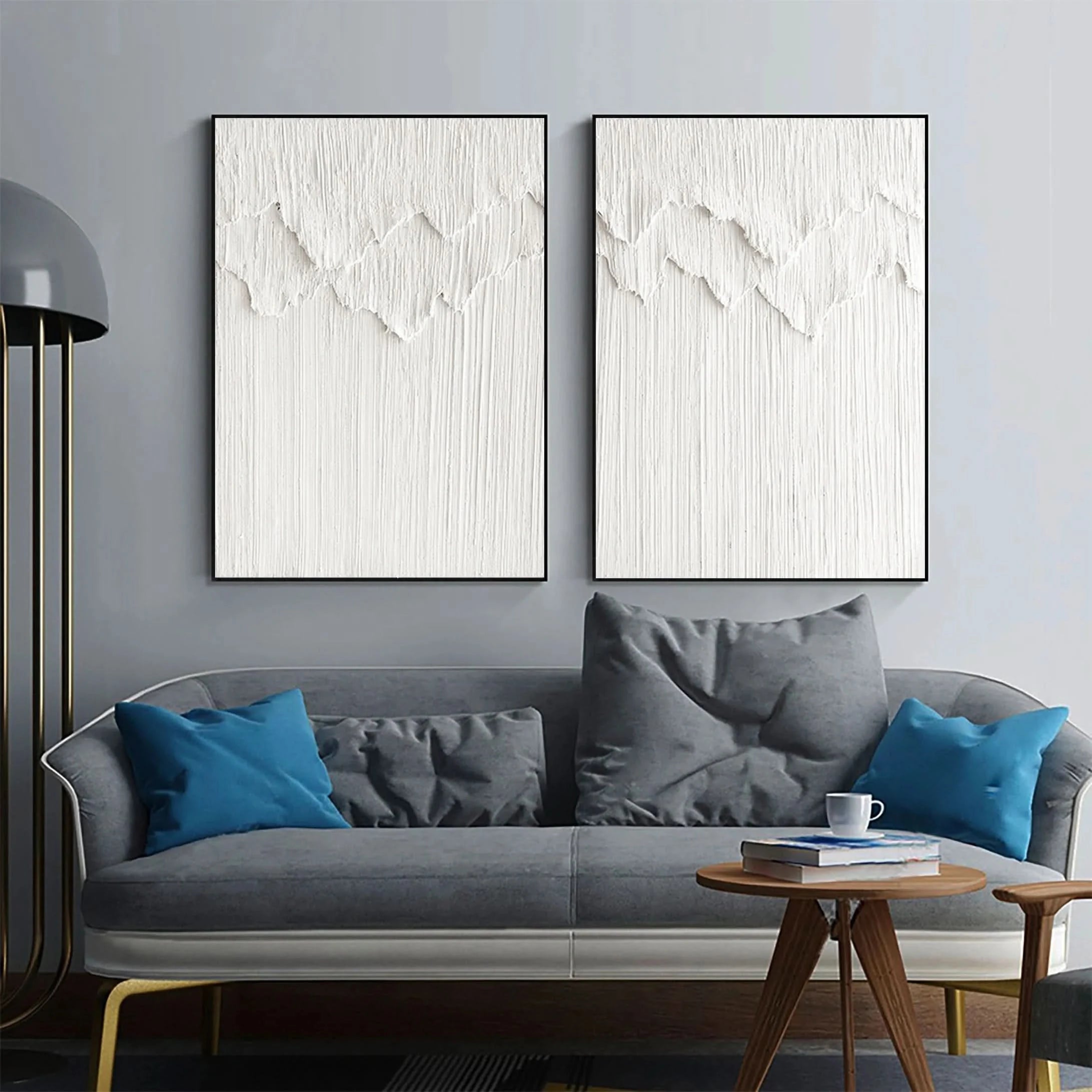 Set of 2 3D Textured Plaster Art Painting Minimalistic Original Room Decor