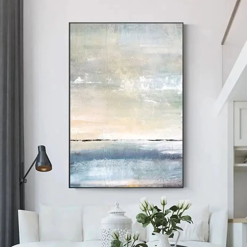 Colorful Ocean Sunset Abstract Painting On Canvas, Blue Marine Landscape Wall Art