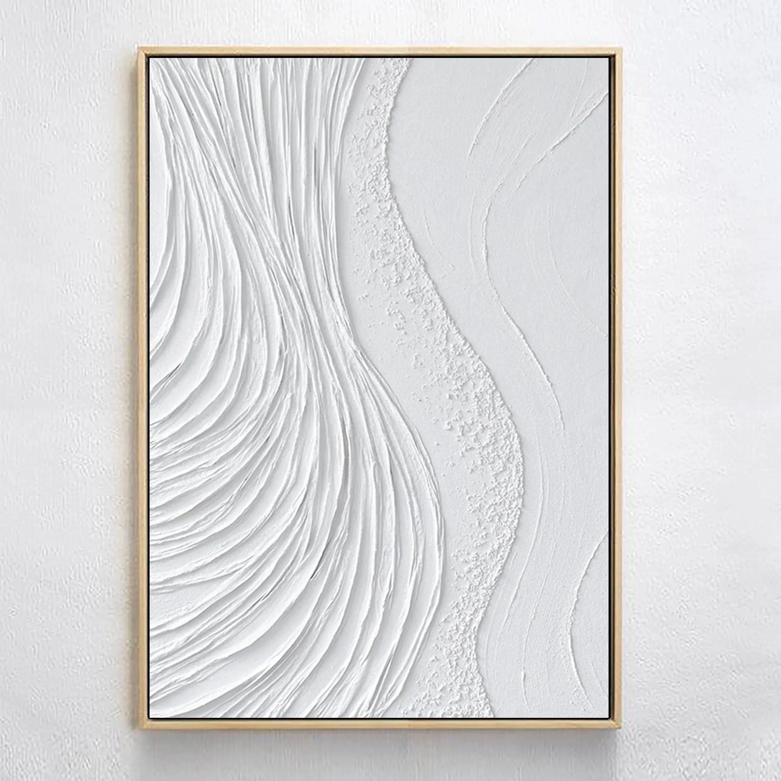 White Surf Minimalist Wall Art, Large Abstract Plaster Painting On Canvas