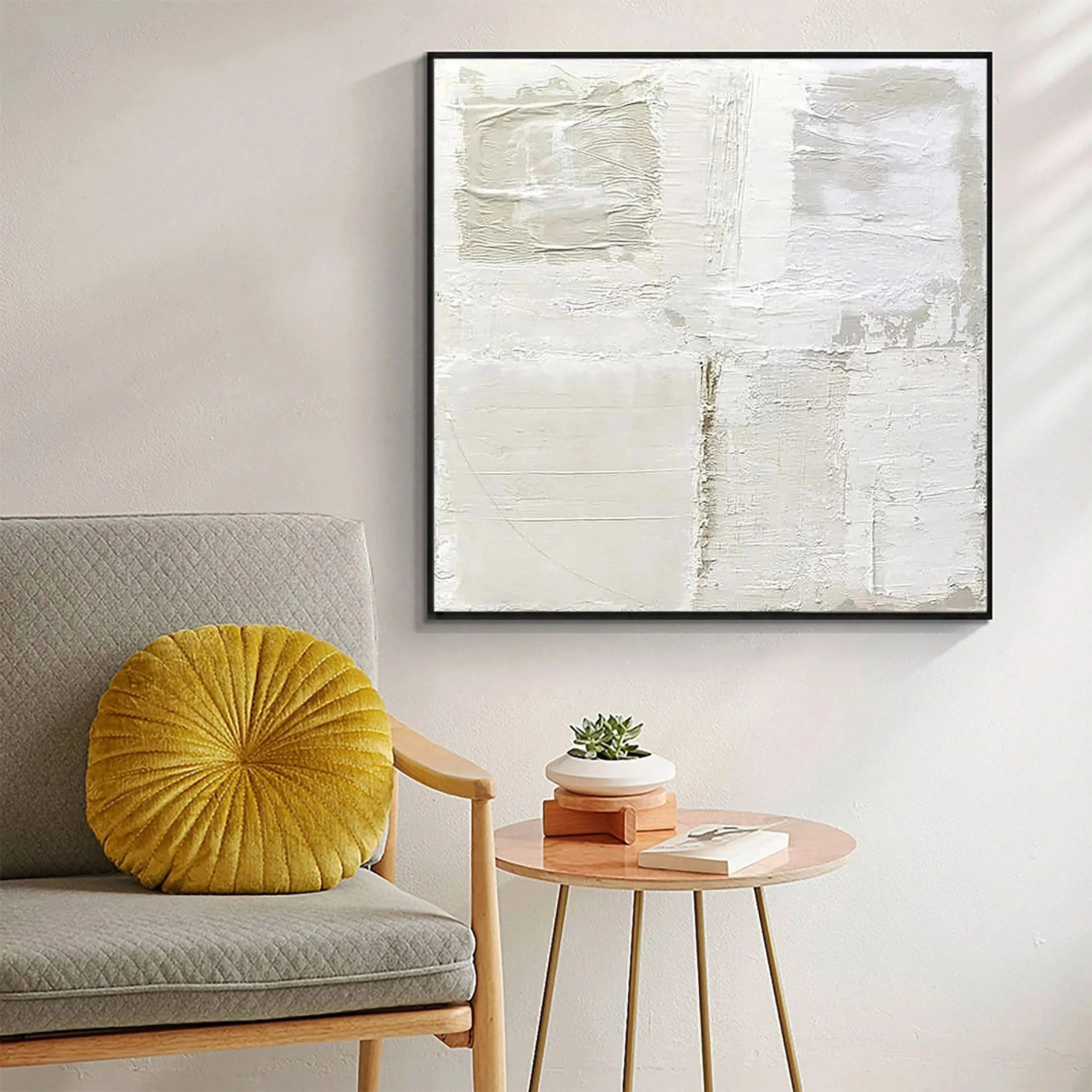 White Minimalist Plaster Art Painting Wall Decor for Living Room/Bedroom