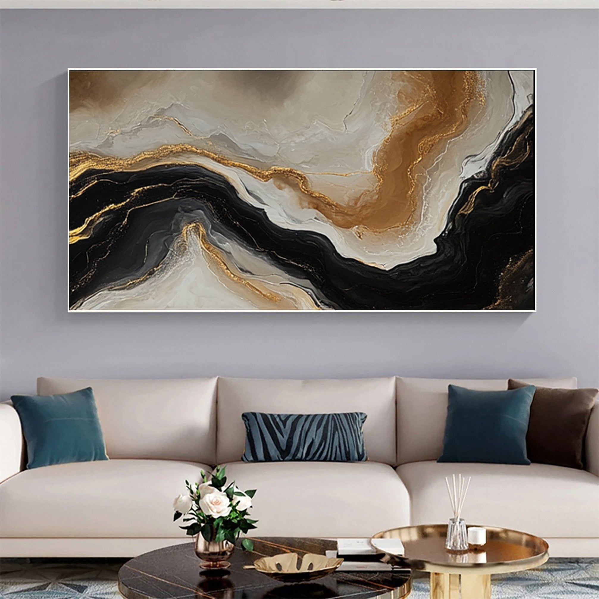 Abstract Ripples Gold and Black Wall Art #BBM 064