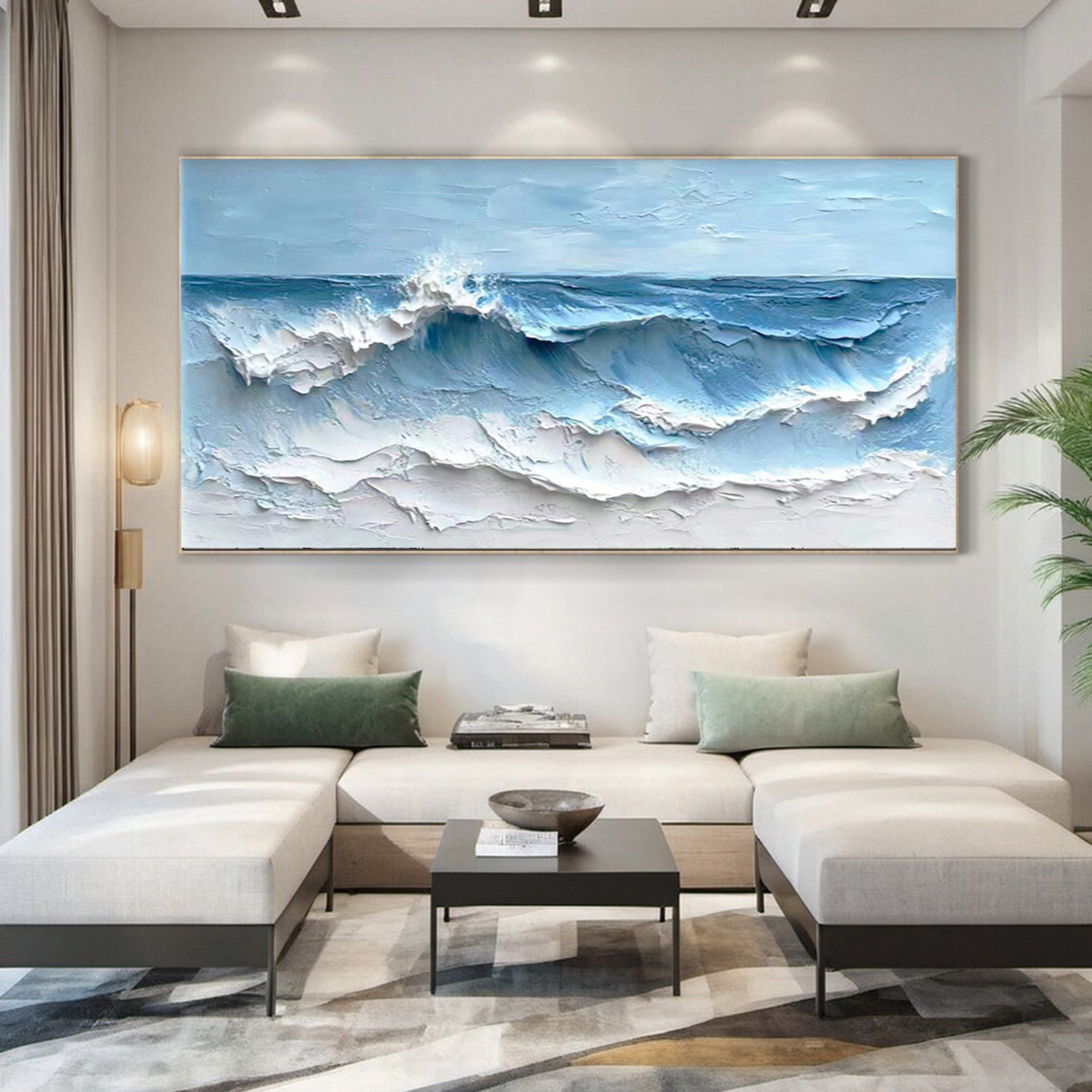 Coastal Serenity Textured Ocean Waves Oil Painting for Living Room #OP 002