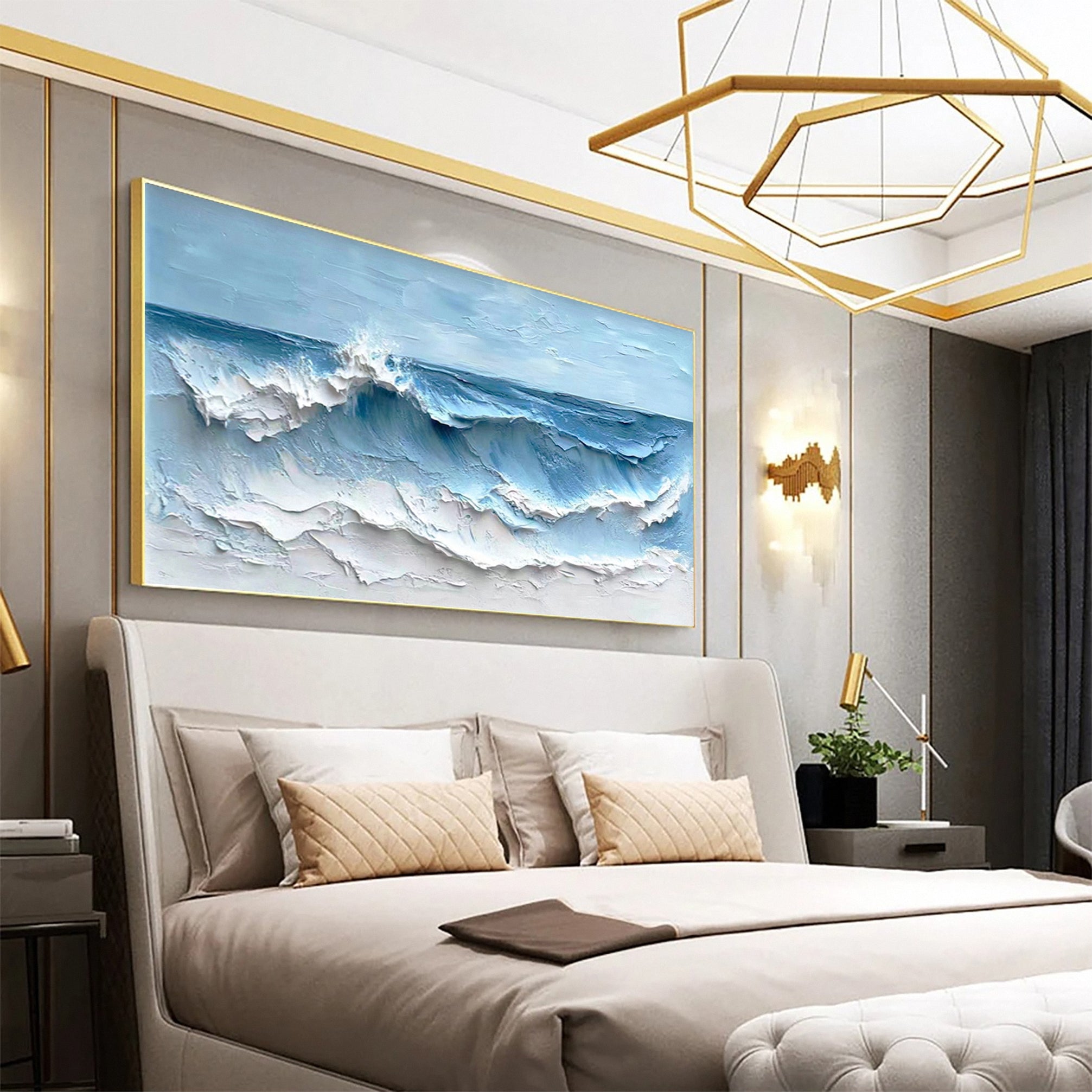 Coastal Serenity Textured Ocean Waves Oil Painting for Living Room #OP 002