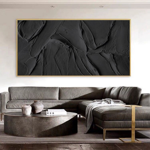 Black Plaster Art Minimalist Textured Painting #MZ020