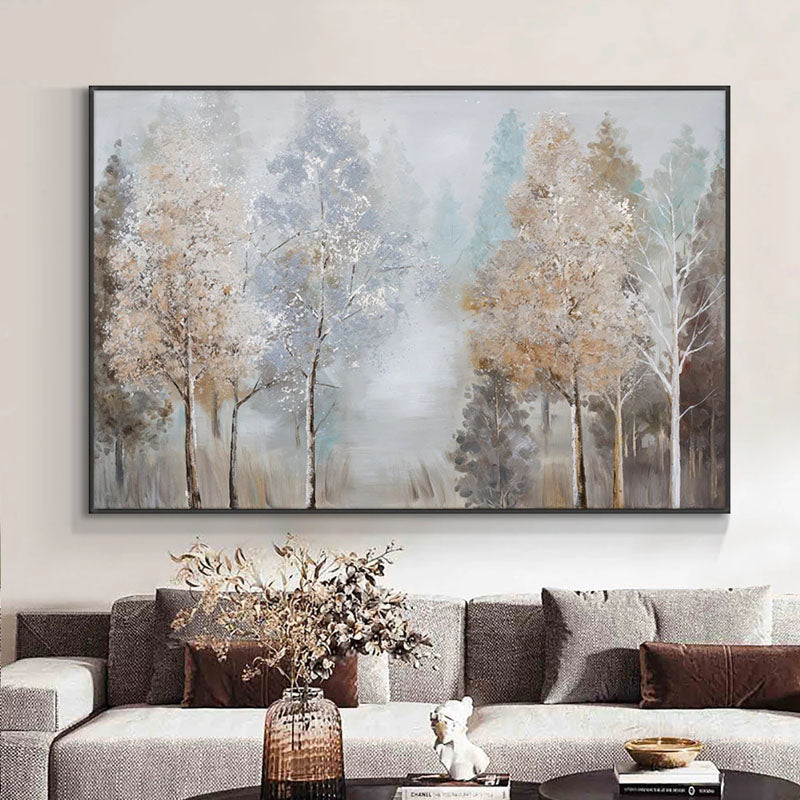 Misty Abstract Forest Painting in Autumn Tones