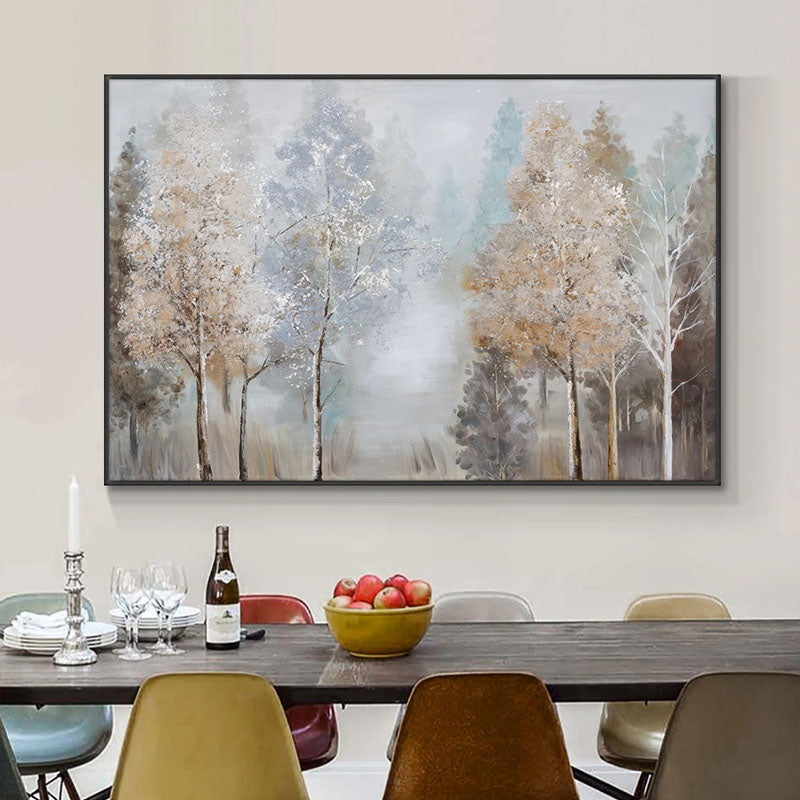 Misty Abstract Forest Painting in Autumn Tones