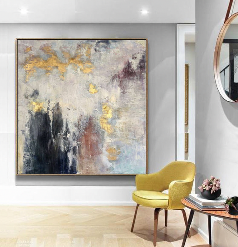Nebula-Abstract Space Painting with Metallic Gold for Modern Interiors