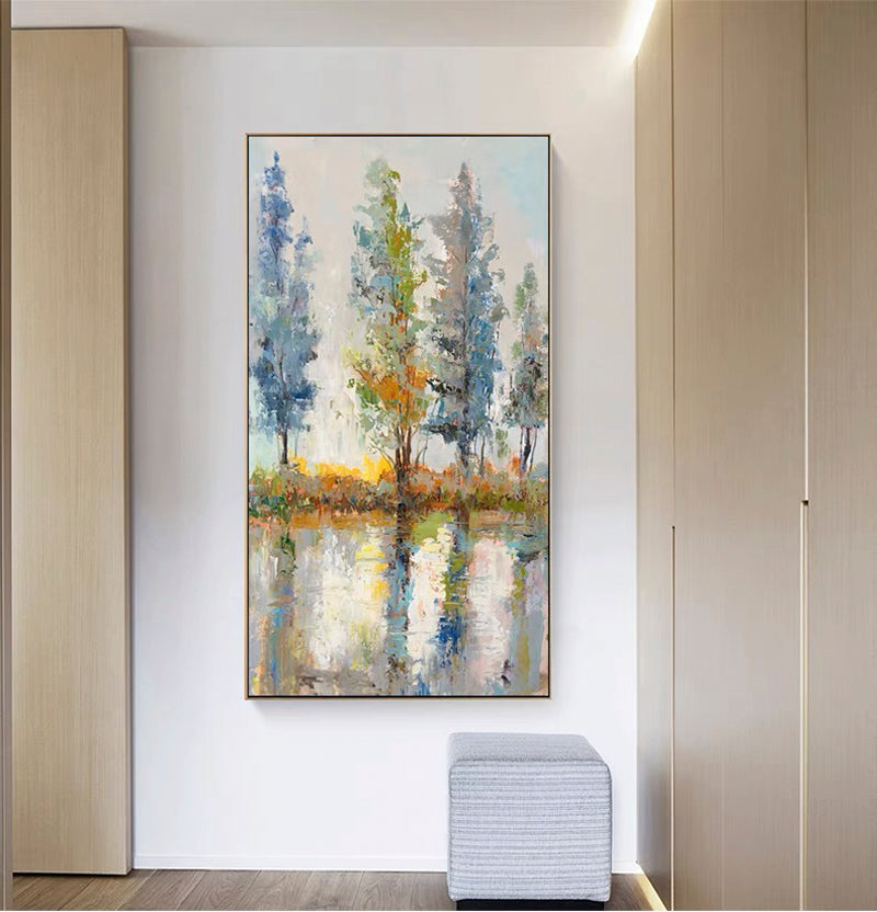 Absorbing the Sunlight-Serene Abstract Landscape Oil Painting for Modern Home Decor