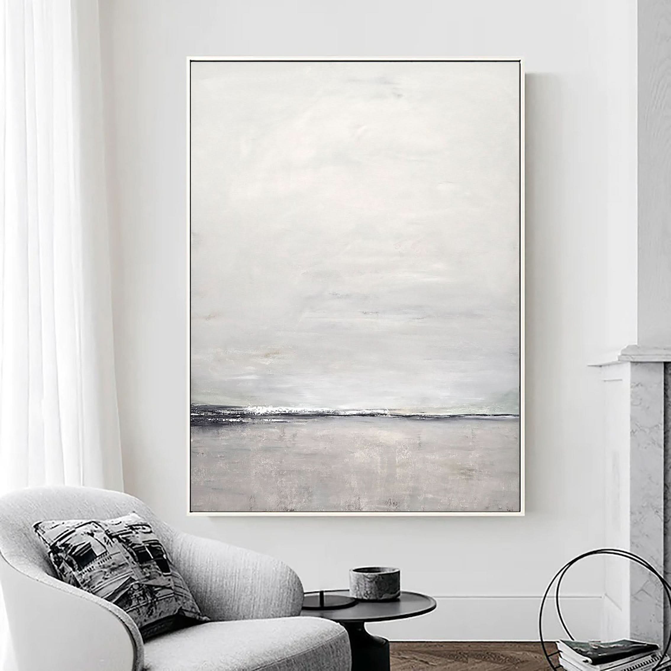 Large Sky and Sea Painting, Beach Scene Canvas, Original Large Ocean Painting, Blue Green Sky Painting For Living Room