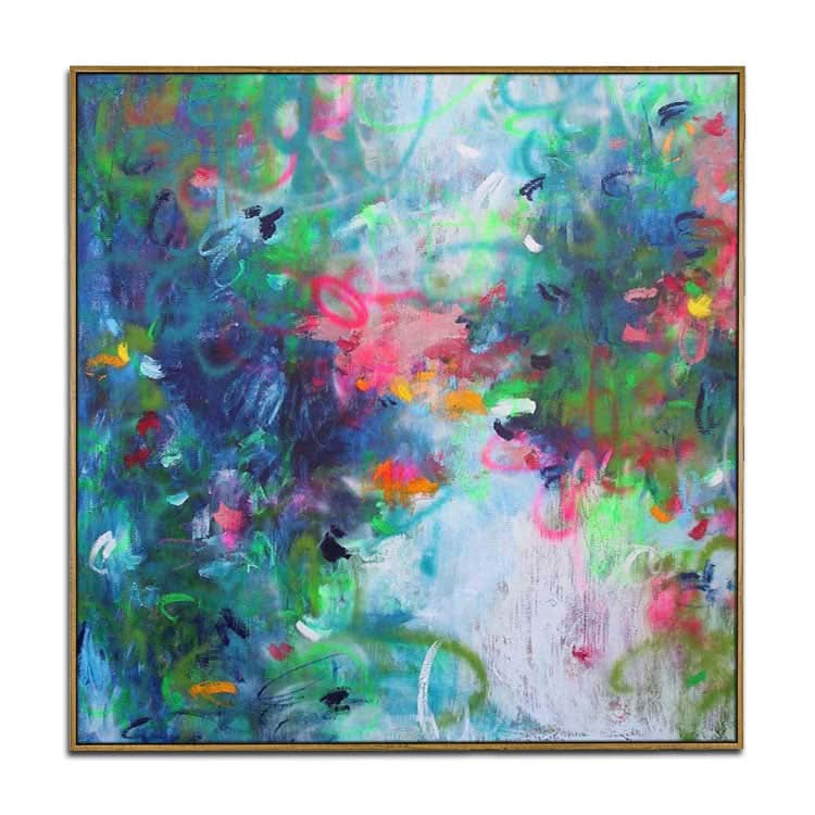 Art abstrait bleu Peinture verte Peinture originale Art contemporain Peintures modernes Grandes | Art minimaliste 