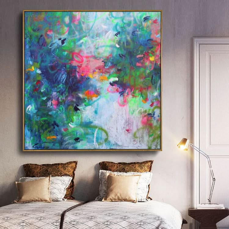 Art abstrait bleu Peinture verte Peinture originale Art contemporain Peintures modernes Grandes | Art minimaliste 