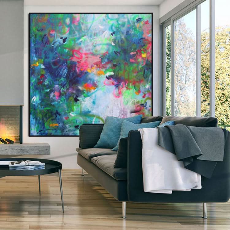 Art abstrait bleu Peinture verte Peinture originale Art contemporain Peintures modernes Grandes | Art minimaliste 