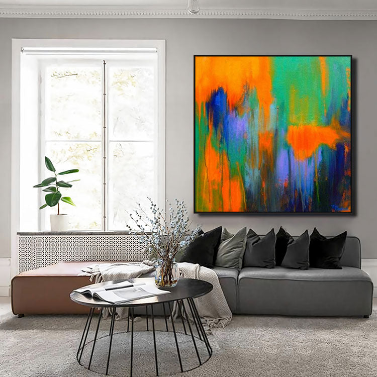 Large Acrylic Painting Abstract Painting Orange Painting Green Painting Contemporary Art Texture | Burn
