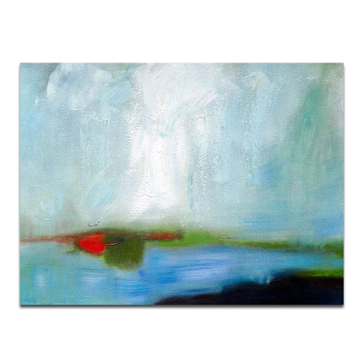 Abstract Canvas Wall Art,Original Blue and Green Abstract Painting | Spots of green on the lake