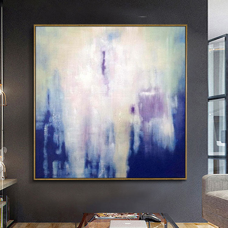 Dark Blue Painting White Abstract Painting Contemporary Art Acrylic Paint Canvas | Cloud that falls in weightlessness