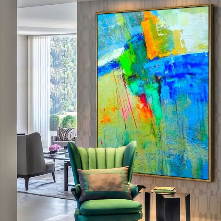 Colorful Abstract Painting in Blue, Yellow and White | Sense of space