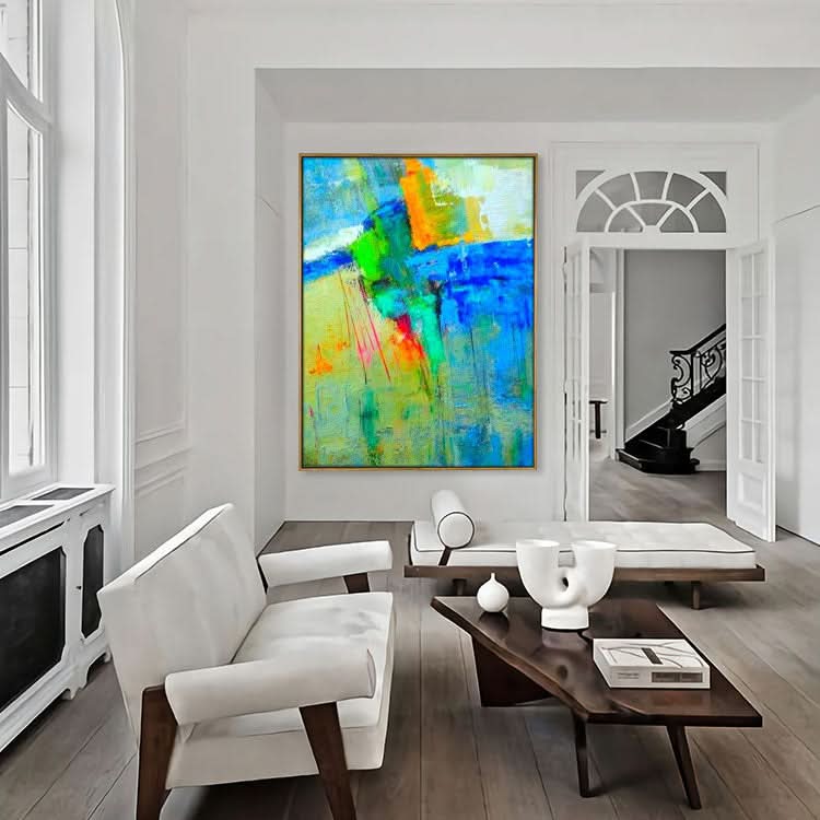 Colorful Abstract Painting in Blue, Yellow and White | Sense of space