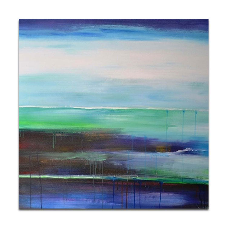 Handmade Canvas Oil Painting Big Size Painting Oil Painting Original Modern Acrylic Painting Green Blue Wall Art Painting | Wetland landscape
