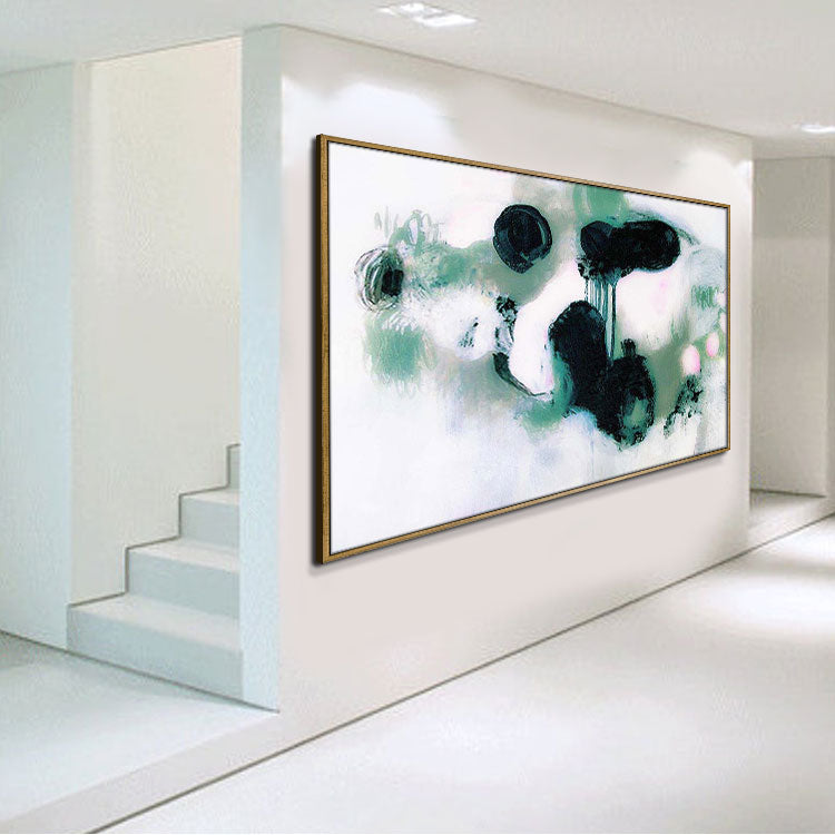 Large Black, Green, and White Abstract Painting | Flight