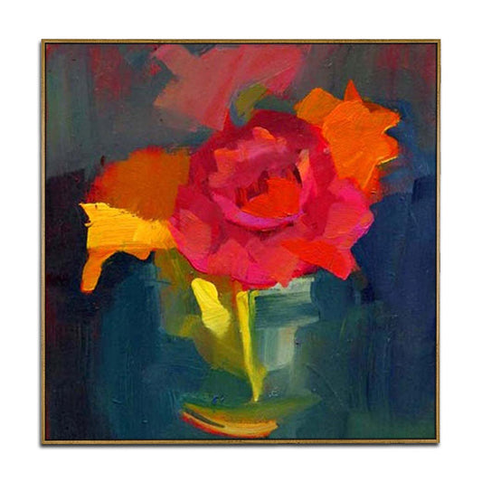 Oil Painting Handmade Oil Painting Original Modern Paintings Large Canvas Wall Art Red Green Wall Art Painting | Vase with Flowers