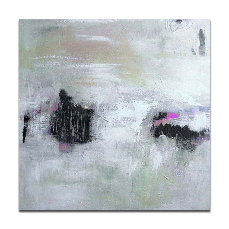 Abstract Oil Painting Living Room Original Oil Painting Extra Large Black White Painting | Mountains and rivers under the mist