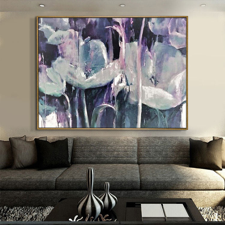Lotus Leaf- Hand Painting Plant Canvas Wall Art Lotus Floral Oil Painting