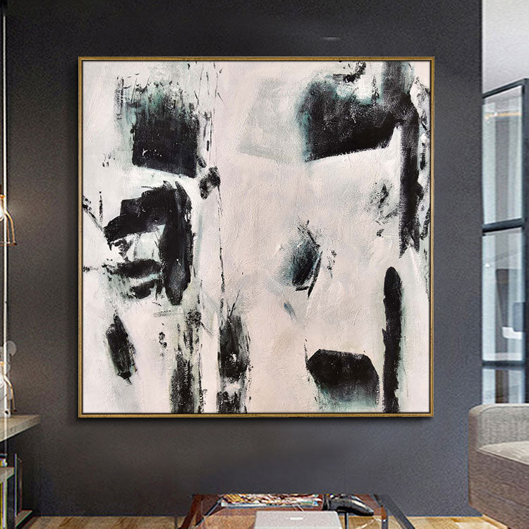 Black Abstract Art White Painting Home Decor Wall Art Original Art Painting Large Painting Canvas Contemporary Art | Protruding rock