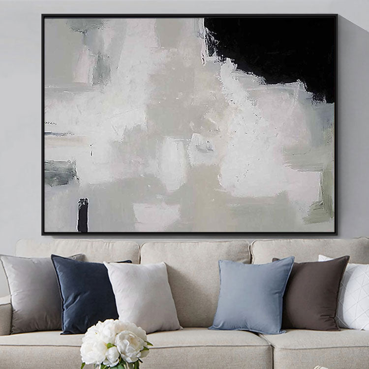 Wall art painting abstract black and white,Hand painted abstract oil painting