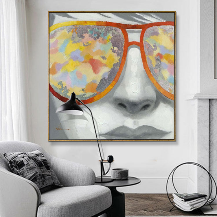 Hand-painted original abstract girl oil painting original girl painting | The girl with glasses