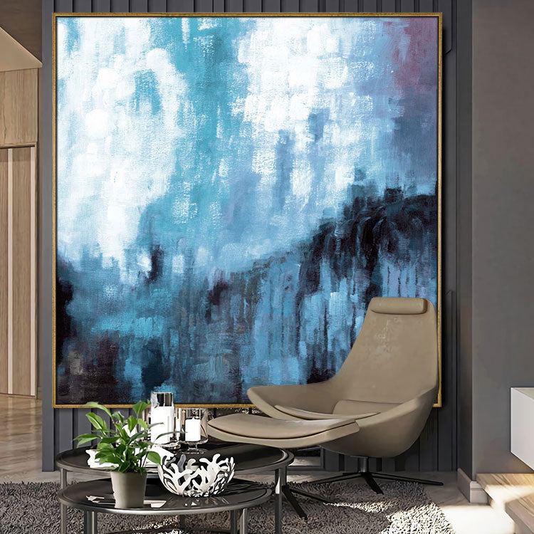 Living room decoration painting Handmade Oil Painting Blue White Painting | Mountain
