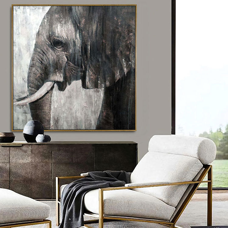Large Abstract Elephant Painting Cute Elephant Oil Painting Original Impasto Painting Oversized Elephant Painting Abstract  | Elephant's Sorrow