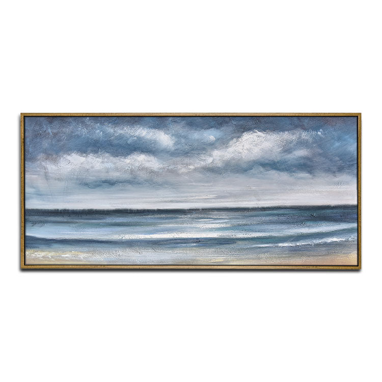 Original Painting On Canvas Oil Hand Painting Living Room Abstract Canvas Wall Art Blue Painting | Sea level#2
